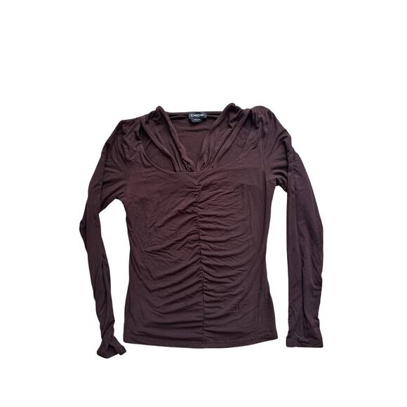 Bebe Y2K Chocolate Brown Ruched Cutout Long Sleeve Top Women’s Medium - Picture 1 of 6